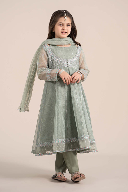 3 Piece Embroidered Zari Net Suit - Kids Clothes - available at Maria Faisal in UK and USA
