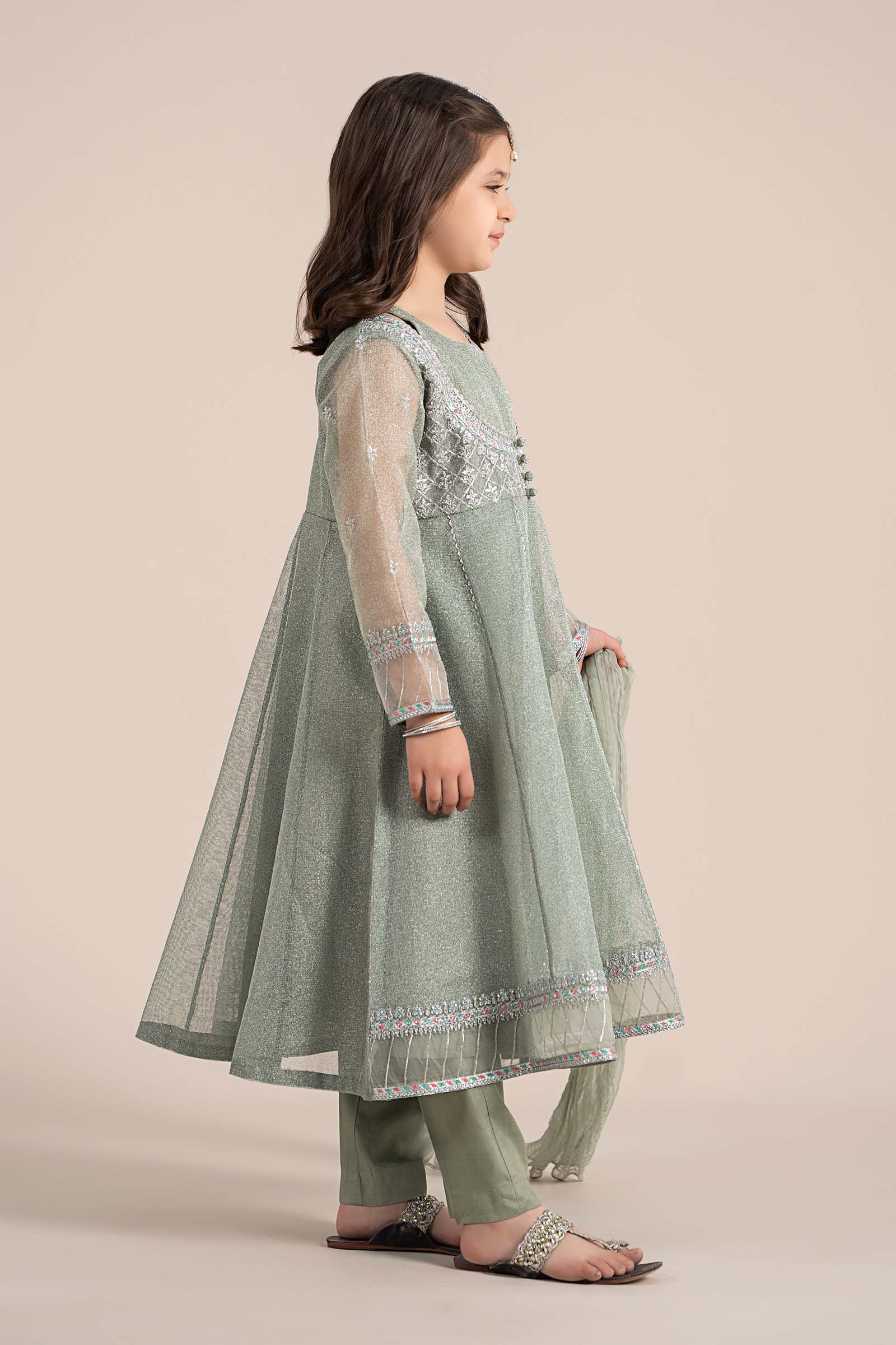 3 Piece Embroidered Zari Net Suit - Kids Clothes - available at Maria Faisal in UK and USA