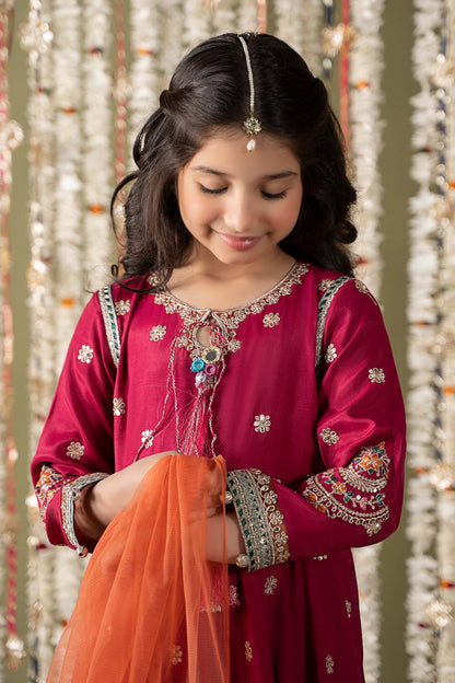3 Piece Embroidered Raw Silk Suit - Kids Clothes - available at Maria Faisal in UK and USA
