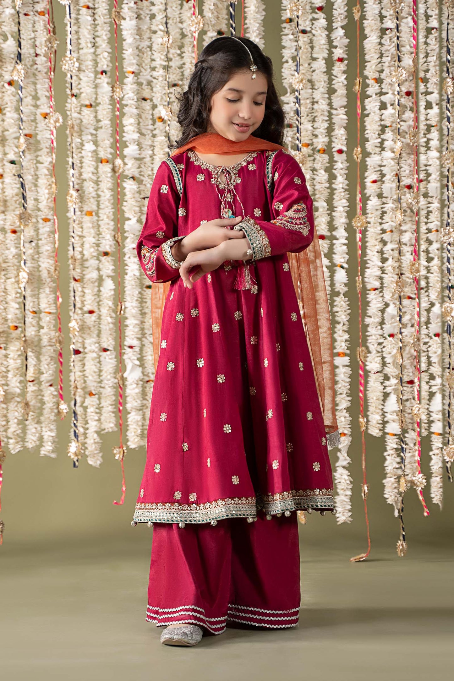 3 Piece Embroidered Raw Silk Suit - Kids Clothes - available at Maria Faisal in UK and USA