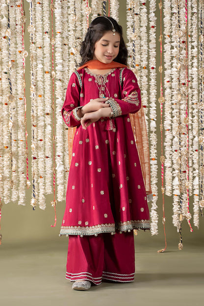 Maria B | 3 Piece Embroidered Raw Silk Suit | MKS-EF25-07 by Maria Faisal - Registered Vendor of : Maria B - type : Kids Clothes - 100% original wedding dresses