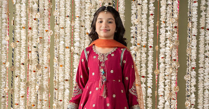 Maria B | 3 Piece Embroidered Raw Silk Suit | MKS-EF25-07 by Maria Faisal - Registered Vendor of : Maria B - type : Kids Clothes - 100% original wedding dresses