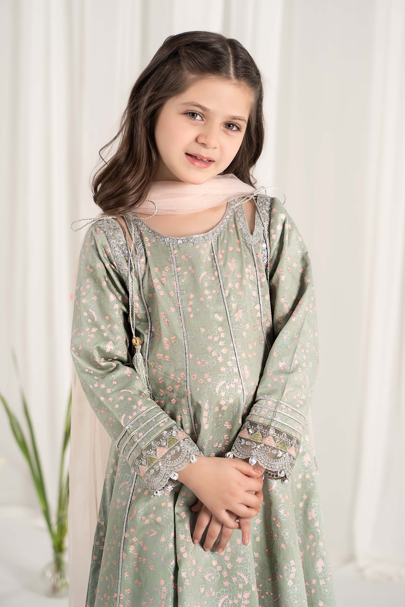 Maria B | 3 Piece Embroidered Cotton Satin Suit | MKS-EF25-08 by Maria Faisal - Registered Vendor of : Maria B - type : Kids Clothes - 100% original wedding dresses