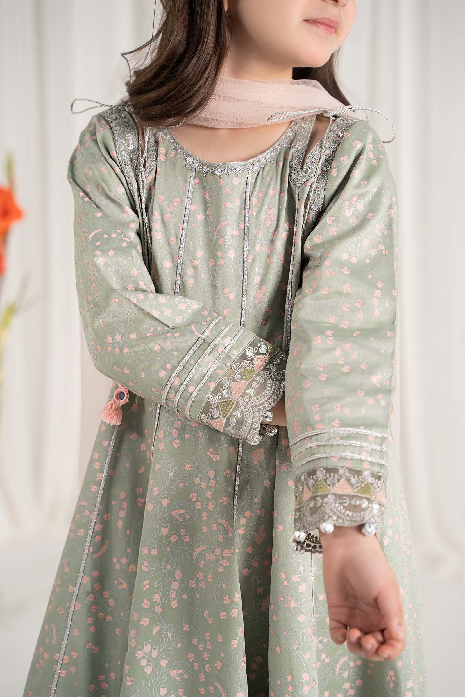 Maria B | 3 Piece Embroidered Cotton Satin Suit | MKS-EF25-08 by Maria Faisal - Registered Vendor of : Maria B - type : Kids Clothes - 100% original wedding dresses