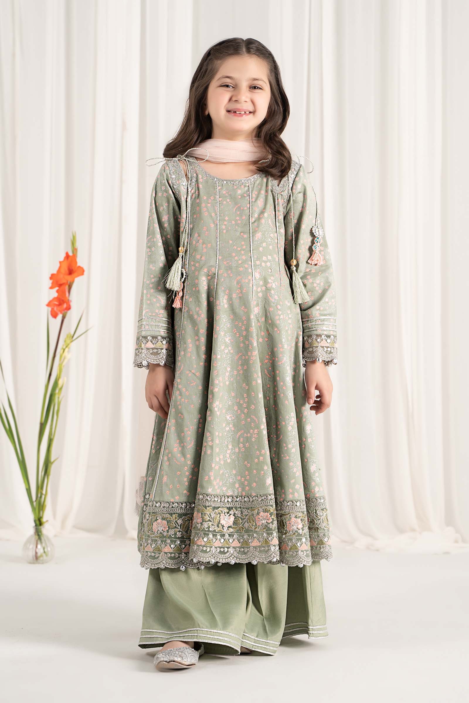 Maria B | 3 Piece Embroidered Cotton Satin Suit | MKS-EF25-08 by Maria Faisal - Registered Vendor of : Maria B - type : Kids Clothes - 100% original wedding dresses