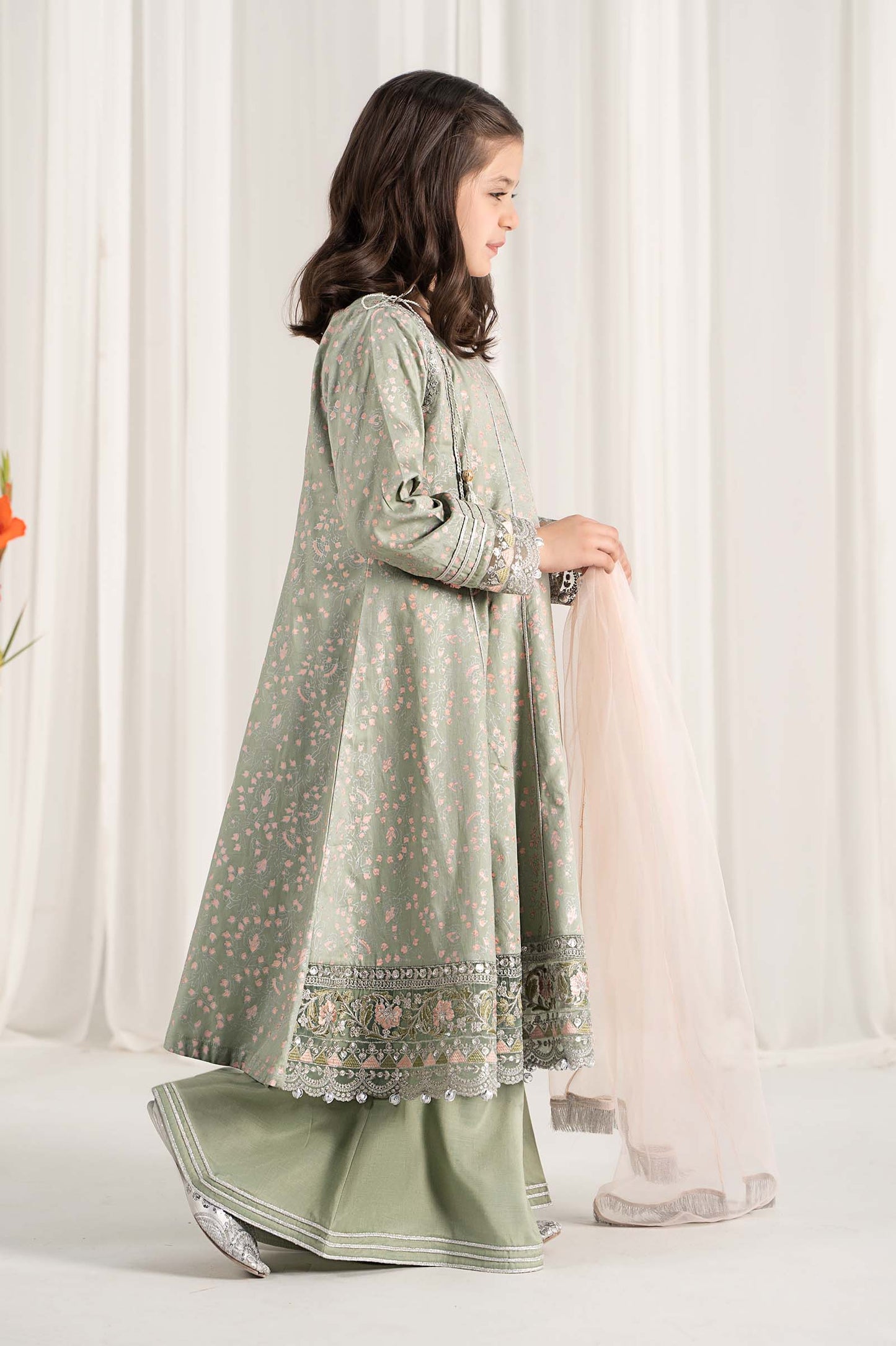 Maria B | 3 Piece Embroidered Cotton Satin Suit | MKS-EF25-08 by Maria Faisal - Registered Vendor of : Maria B - type : Kids Clothes - 100% original wedding dresses