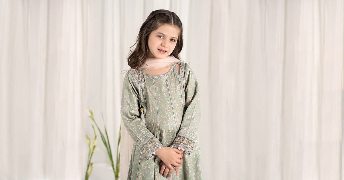 Maria B | 3 Piece Embroidered Cotton Satin Suit | MKS-EF25-08 by Maria Faisal - Registered Vendor of : Maria B - type : Kids Clothes - 100% original wedding dresses