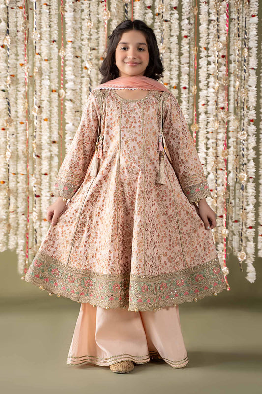 Maria B | 3 Piece Embroidered Cotton Satin Suit | MKS-EF25-08 by Maria Faisal - Registered Vendor of : Maria B - type : Kids Clothes - 100% original wedding dresses