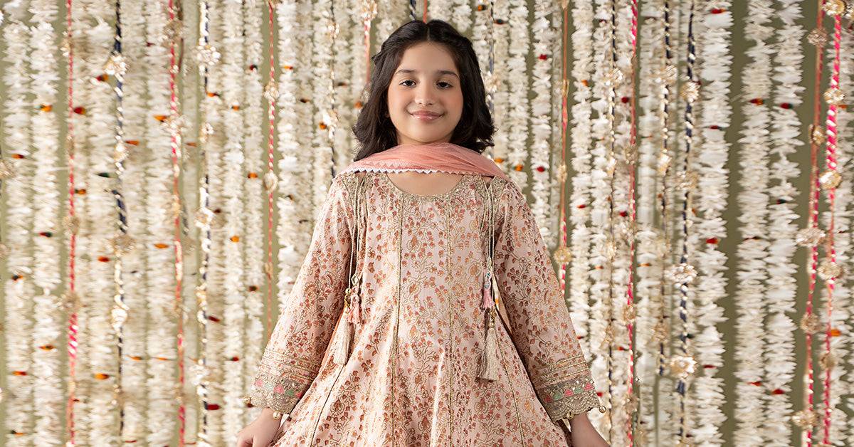Maria B | 3 Piece Embroidered Cotton Satin Suit | MKS-EF25-08 by Maria Faisal - Registered Vendor of : Maria B - type : Kids Clothes - 100% original wedding dresses