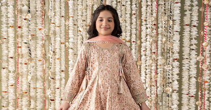 Maria B | 3 Piece Embroidered Cotton Satin Suit | MKS-EF25-08 by Maria Faisal - Registered Vendor of : Maria B - type : Kids Clothes - 100% original wedding dresses