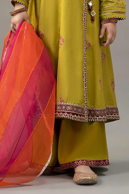 3 Piece Embroidered Raw Silk Suit - Kids Clothing - available at Maria Faisal in UK and USA.
