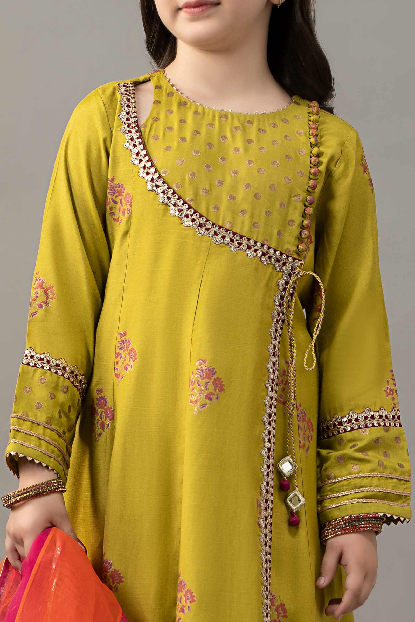 3 Piece Embroidered Raw Silk Suit - Kids Clothes - available at Maria Faisal in UK and USA