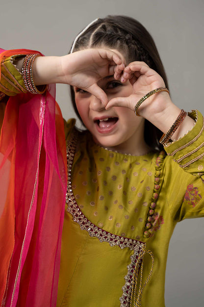 3 Piece Embroidered Raw Silk Suit - Kids Clothing - available at Maria Faisal in UK and USA.