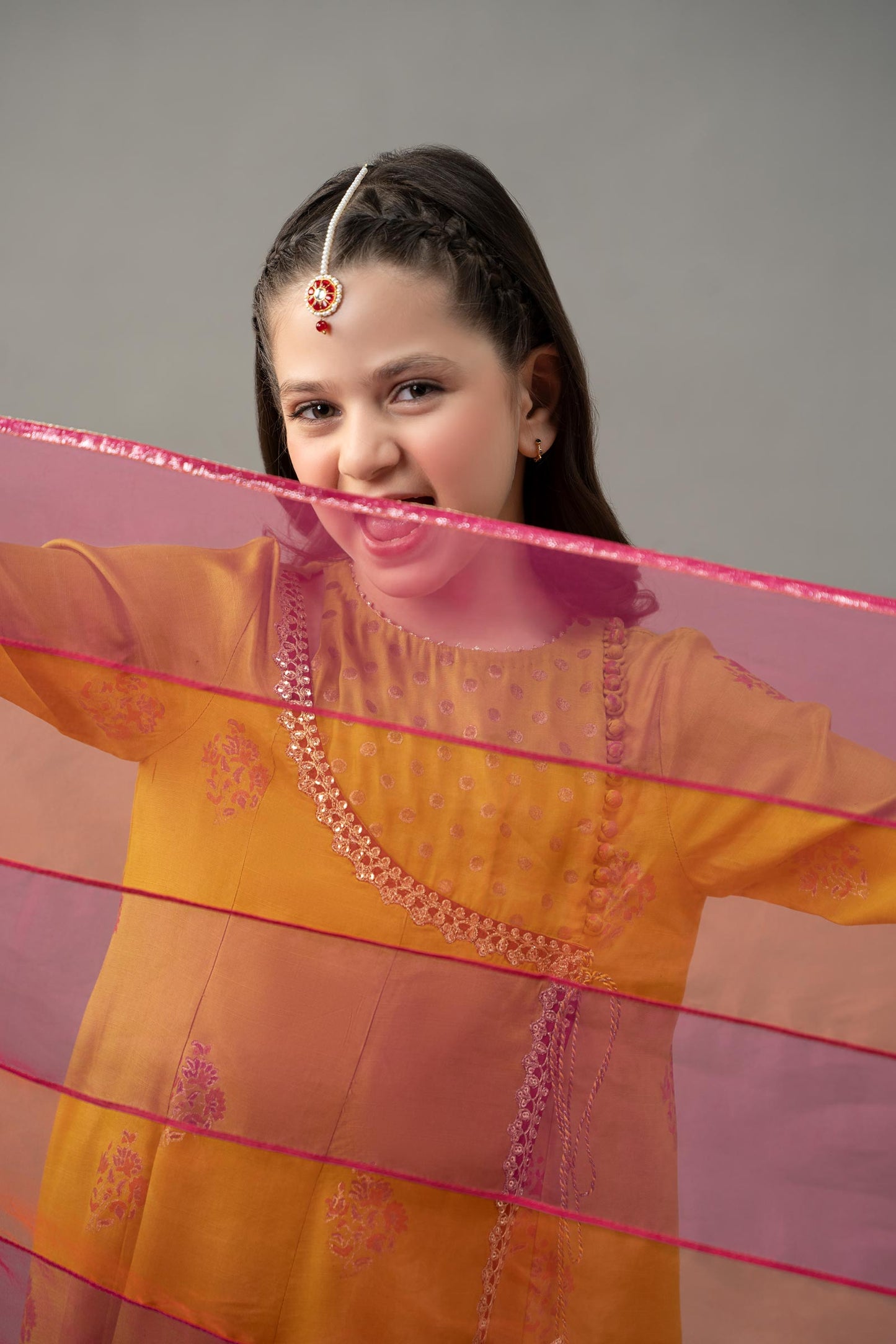3 Piece Embroidered Raw Silk Suit - Kids Clothes - available at Maria Faisal in UK and USA