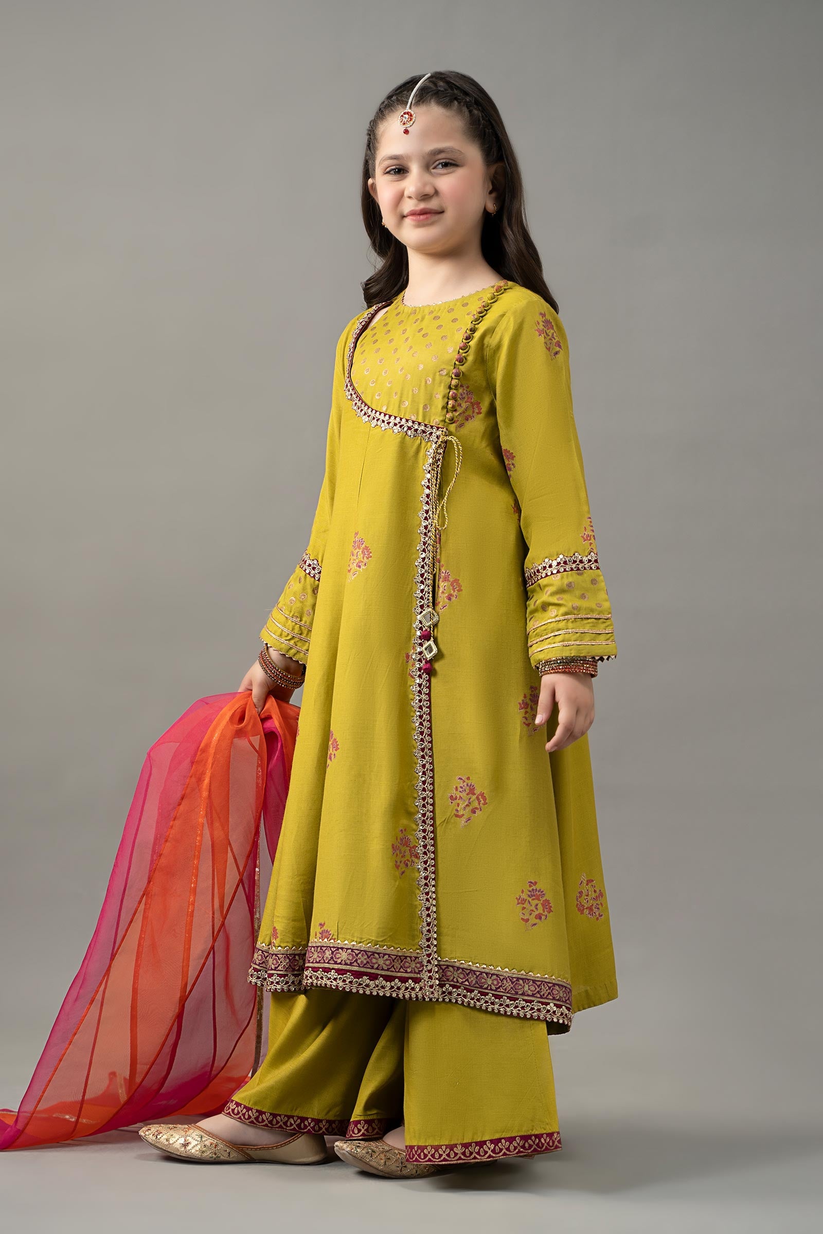 3 Piece Embroidered Raw Silk Suit - Kids Clothing - available at Maria Faisal in UK and USA.