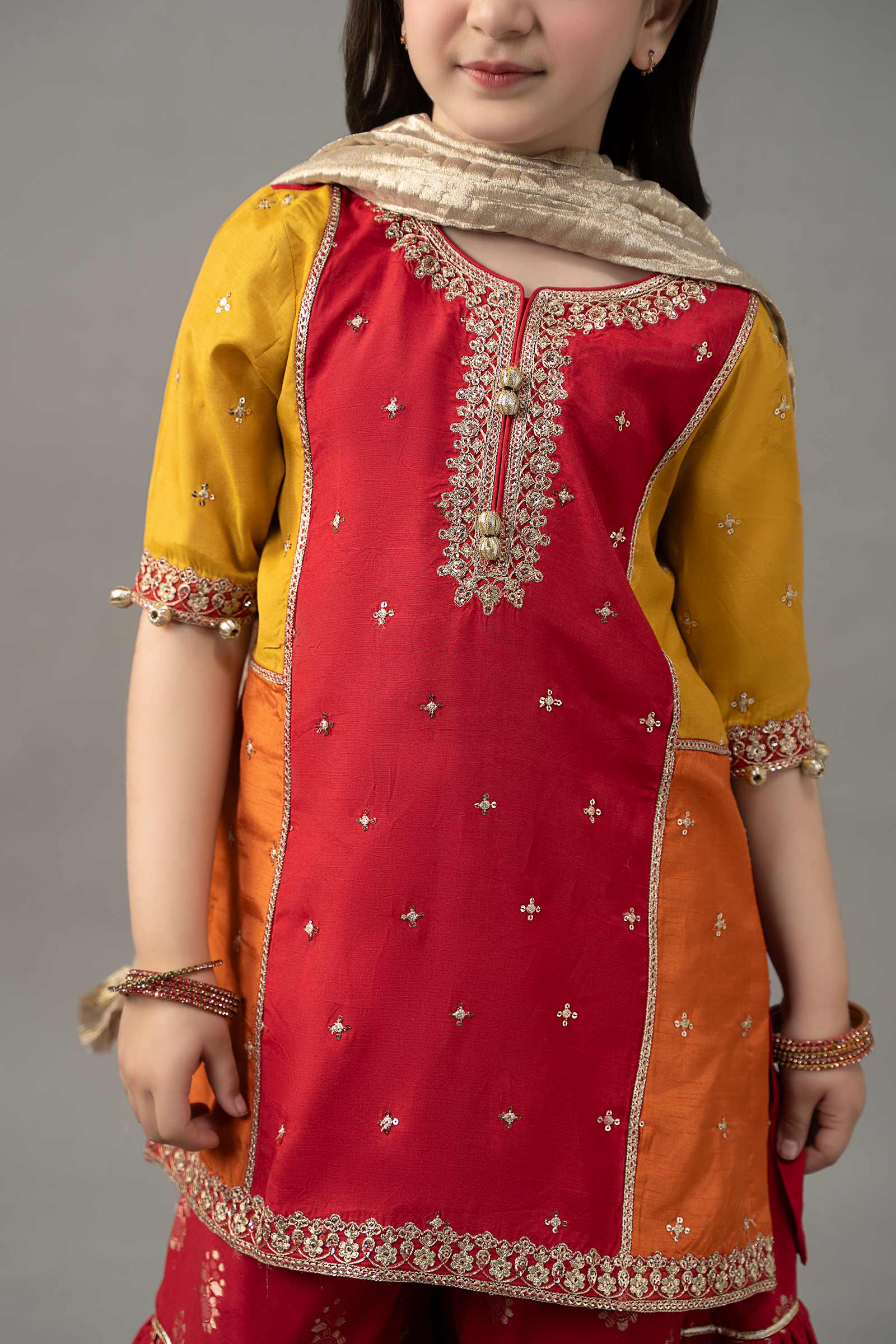3 Piece Embroidered Raw Silk Suit - Kids Clothes - available at Maria Faisal in UK and USA
