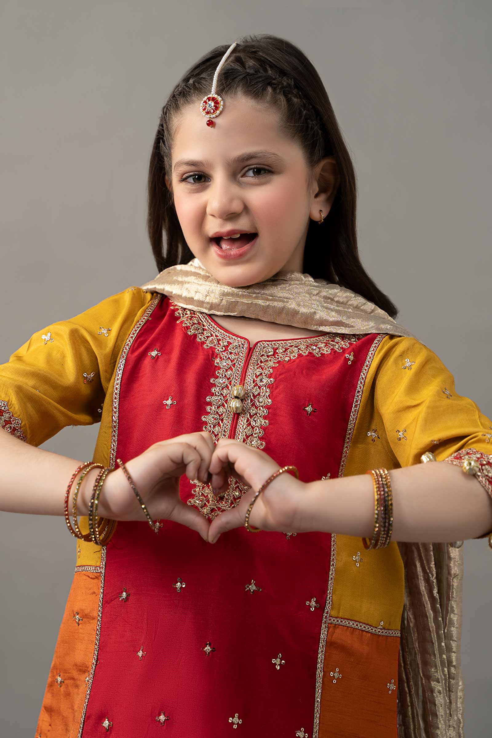 3 Piece Embroidered Raw Silk Suit - Kids Clothes - available at Maria Faisal in UK and USA