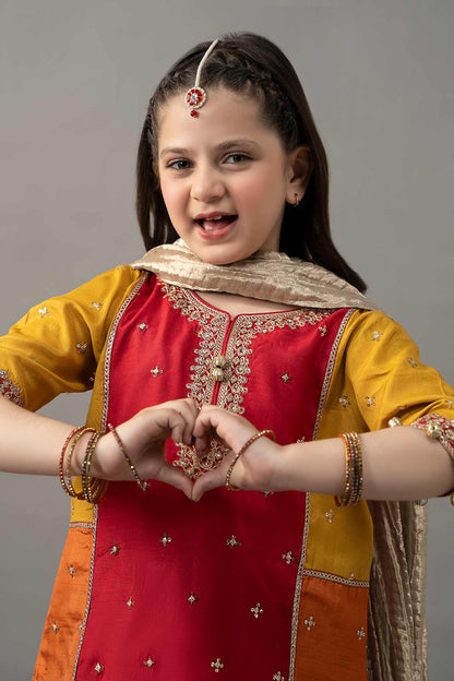 3 Piece Embroidered Raw Silk Suit - Kids Clothes - available at Maria Faisal in UK and USA