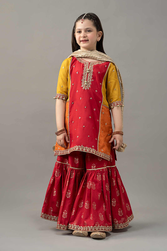 3 Piece Embroidered Raw Silk Suit - Kids Clothes - available at Maria Faisal in UK and USA