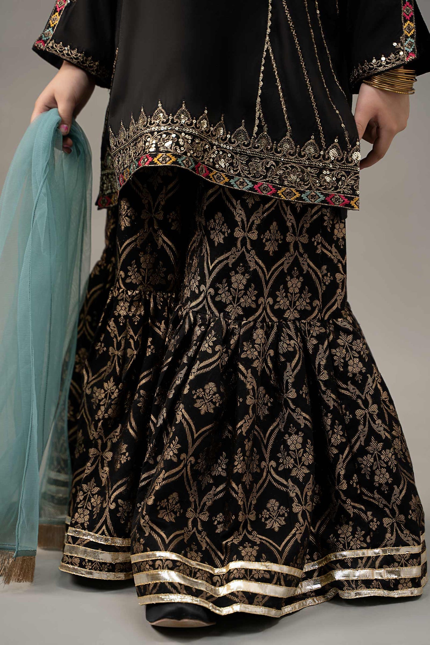 3 Piece Embroidered Raw Silk Suit - Kids Clothes - available at Maria Faisal in UK and USA