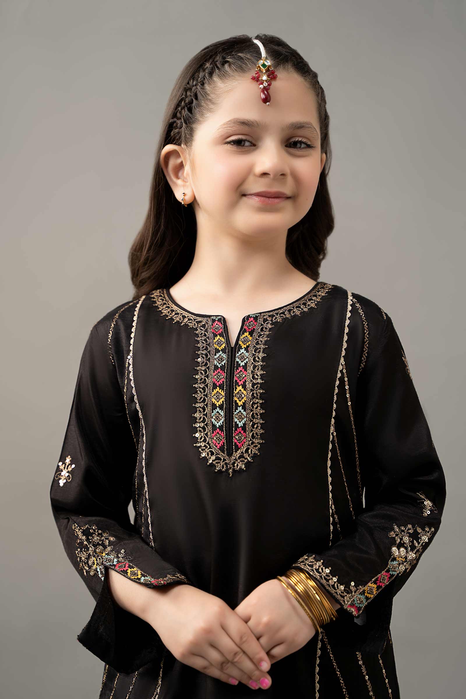 3 Piece Embroidered Raw Silk Suit - Kids Clothes - available at Maria Faisal in UK and USA