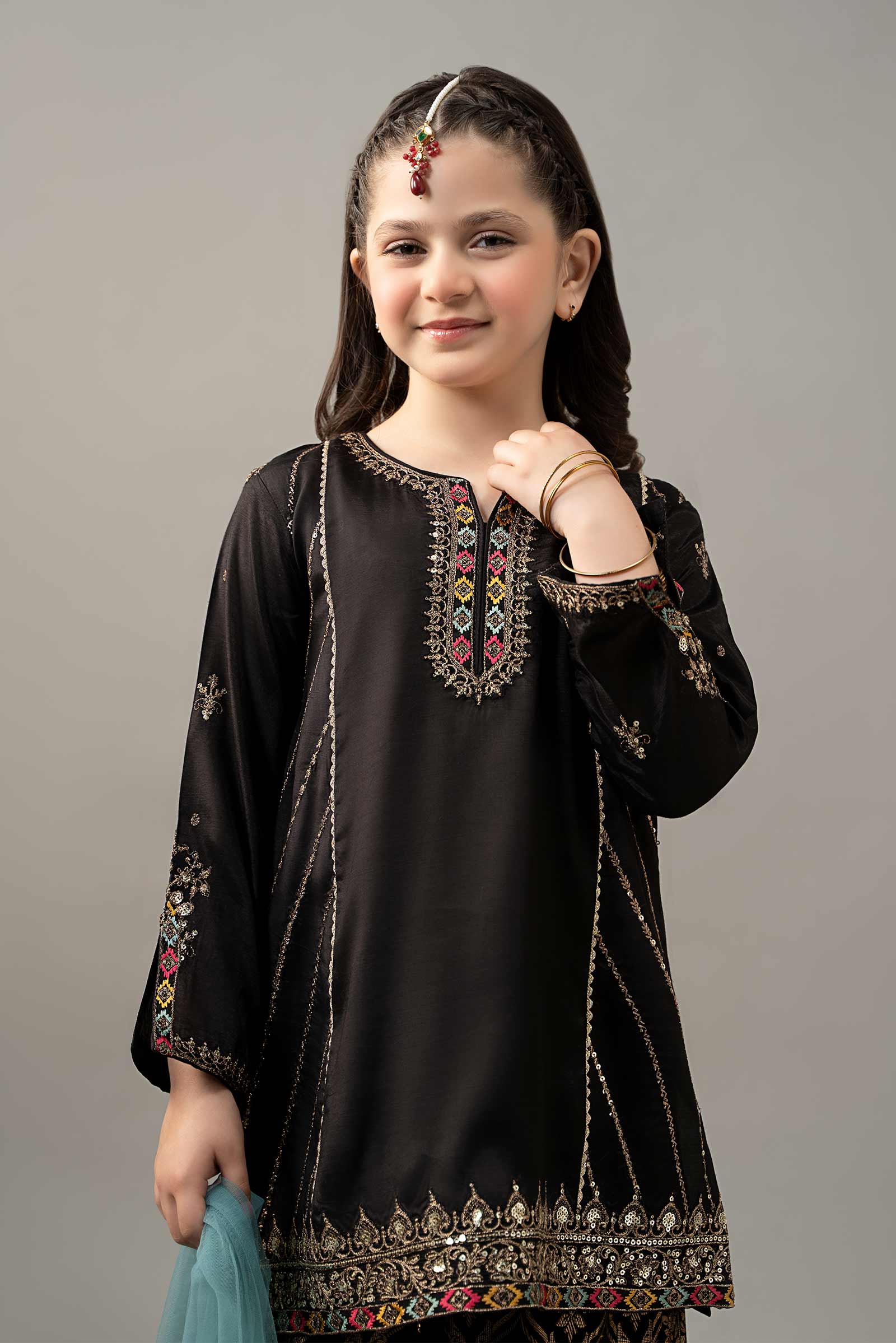 3 Piece Embroidered Raw Silk Suit - Kids Clothes - available at Maria Faisal in UK and USA