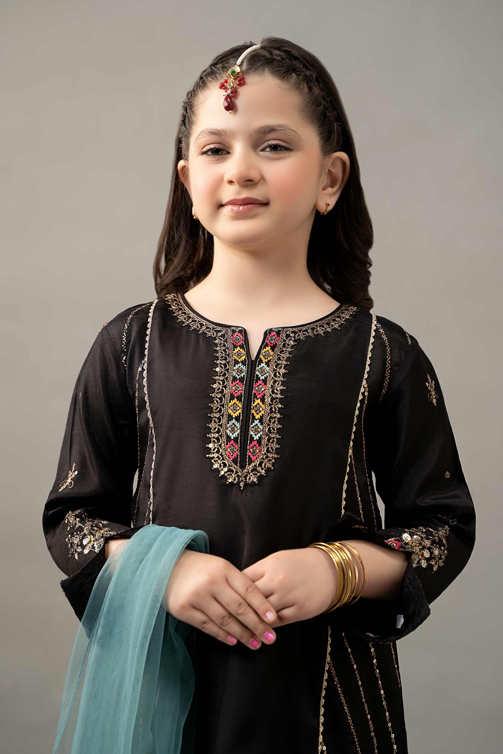 3 Piece Embroidered Raw Silk Suit - Kids Clothes - available at Maria Faisal in UK and USA