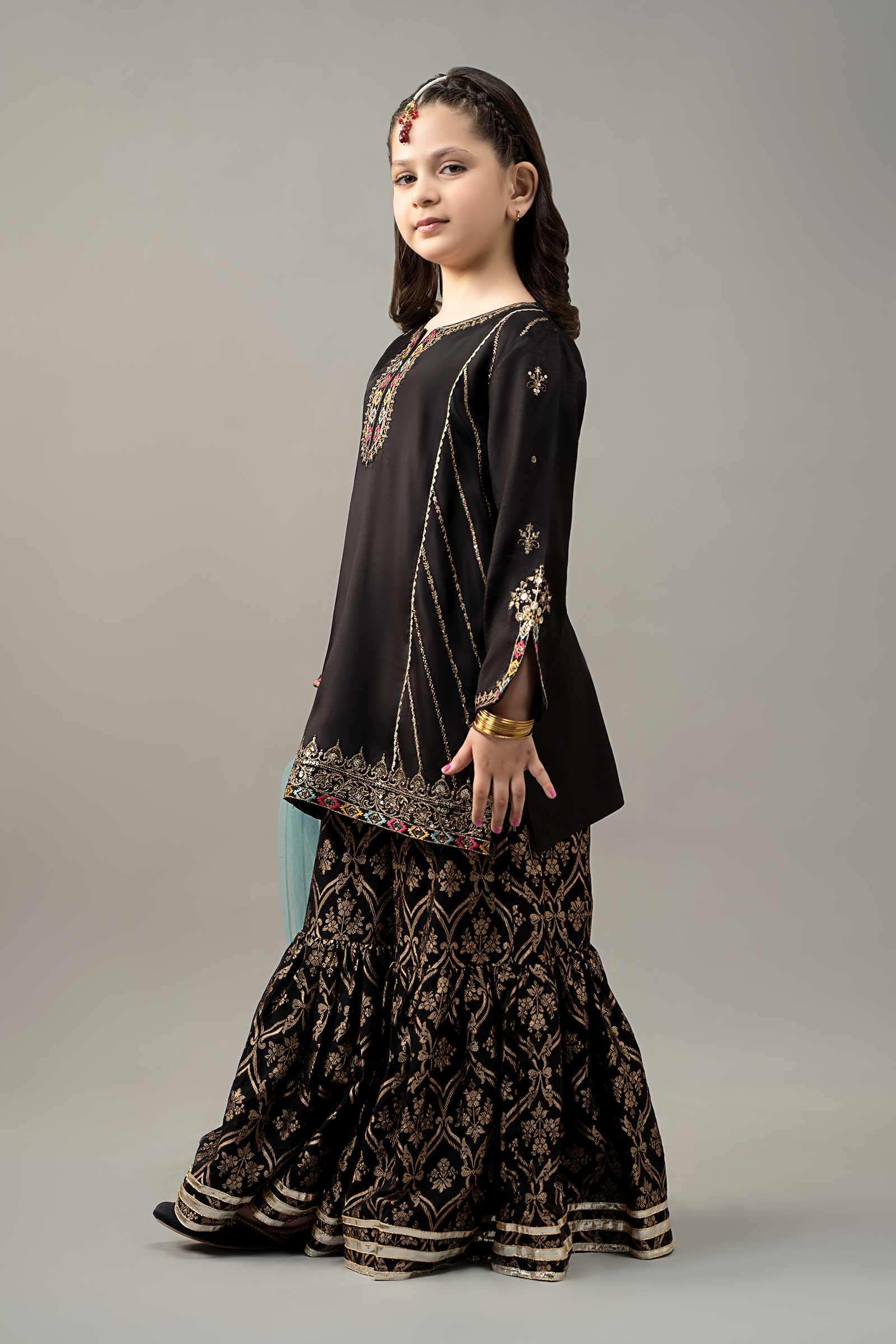3 Piece Embroidered Raw Silk Suit - Kids Clothes - available at Maria Faisal in UK and USA