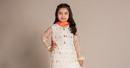 3 Piece Embroidered Organza Lurex Suit - Kids Clothes - available at Maria Faisal in UK and USA