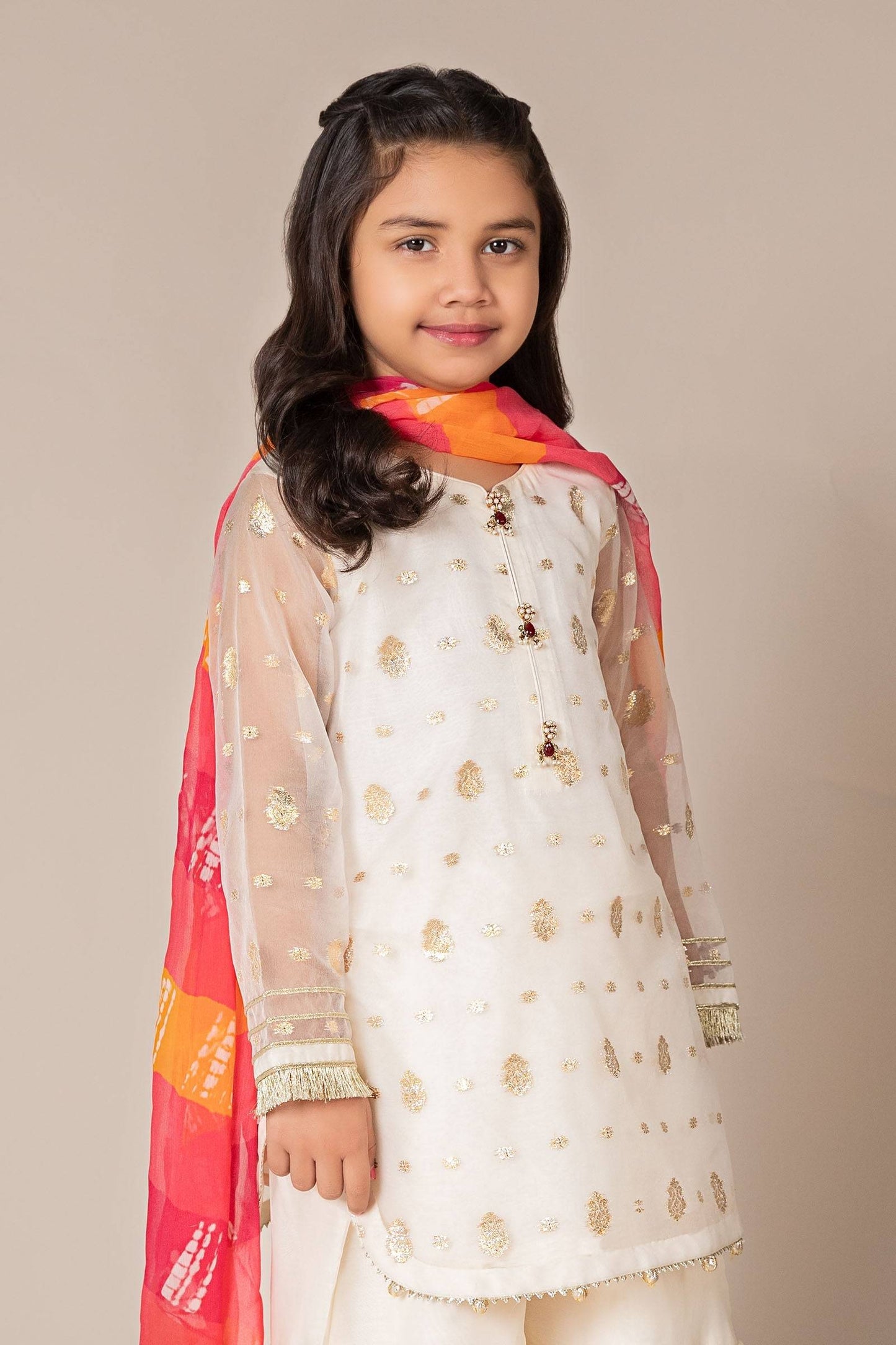 Maria B | 3 Piece Embroidered Organza Lurex Suit | MKS-EF25-20 by Maria Faisal - Registered Vendor of : Maria B - type : Kids Clothes - 100% original wedding dresses