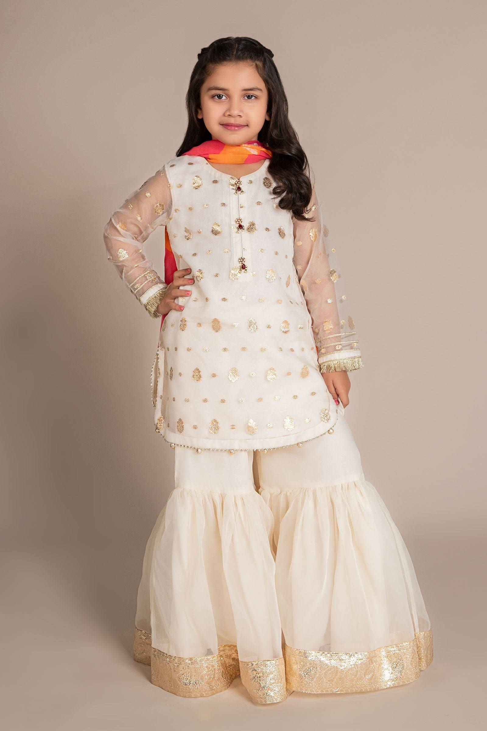 Maria B | 3 Piece Embroidered Organza Lurex Suit | MKS-EF25-20 by Maria Faisal - Registered Vendor of : Maria B - type : Kids Clothes - 100% original wedding dresses