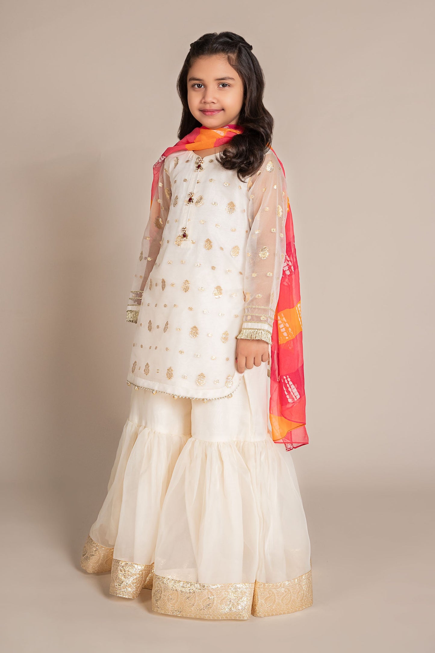 3 Piece Embroidered Organza Lurex Suit - Kids Clothes - available at Maria Faisal in UK and USA