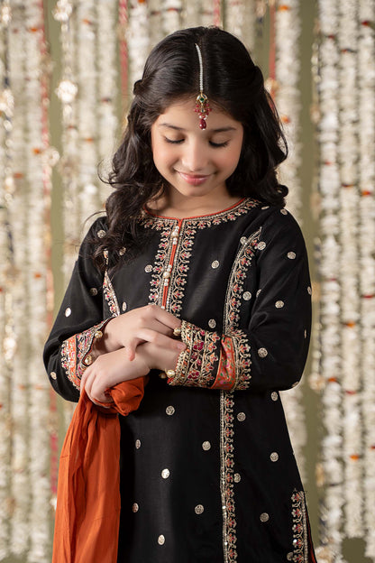 Maria B | 3 Piece Embroidered Raw Silk Suit | MKS-EF25-25 by Maria Faisal - Registered Vendor of : Maria B - type : Kids Clothes - 100% original wedding dresses