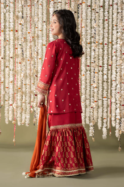 3 Piece Embroidered Raw Silk Suit - Kids Clothes - available at Maria Faisal in UK and USA