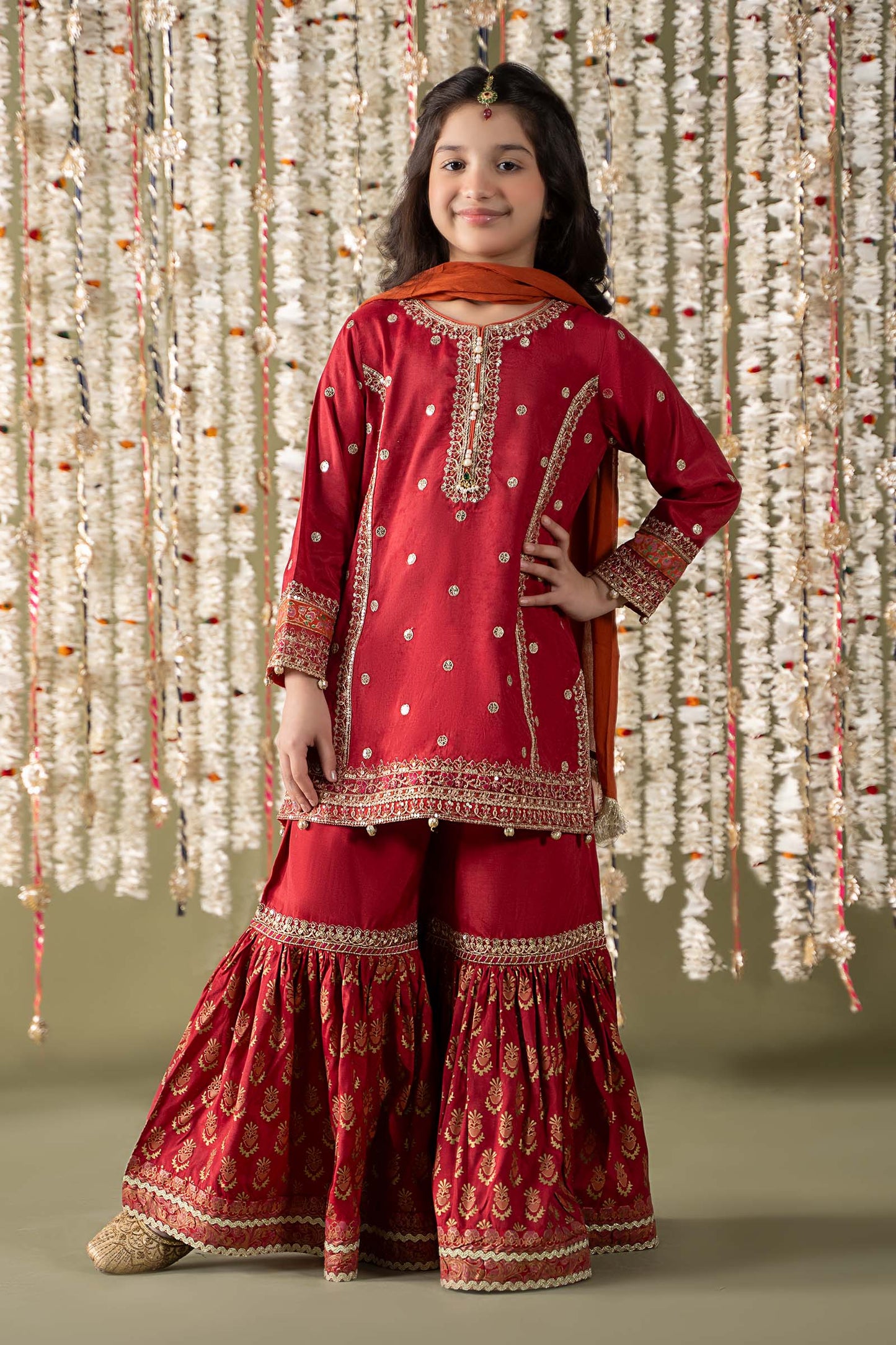 3 Piece Embroidered Raw Silk Suit - Kids Clothes - available at Maria Faisal in UK and USA