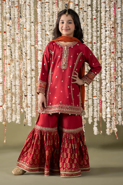 3 Piece Embroidered Raw Silk Suit - Kids Clothes - available at Maria Faisal in UK and USA