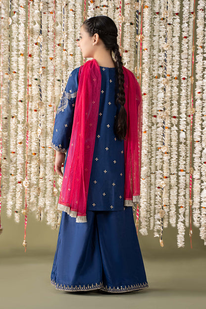 Maria B | 3 Piece Embroidered Raw Silk Suit | MKS-EF25-27 by Maria Faisal - Registered Vendor of : Maria B - type : Kids Clothes - 100% original wedding dresses