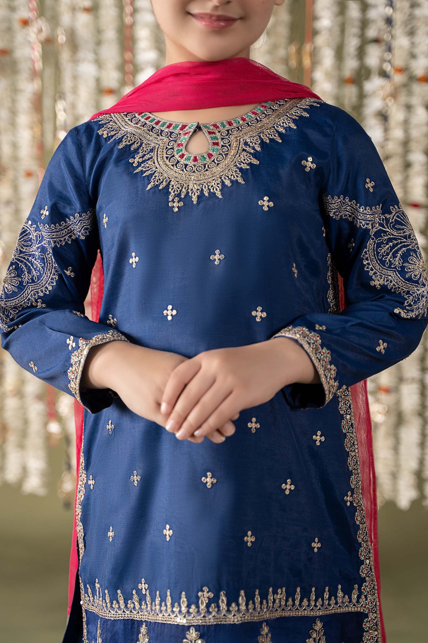 Maria B | 3 Piece Embroidered Raw Silk Suit | MKS-EF25-27 by Maria Faisal - Registered Vendor of : Maria B - type : Kids Clothes - 100% original wedding dresses