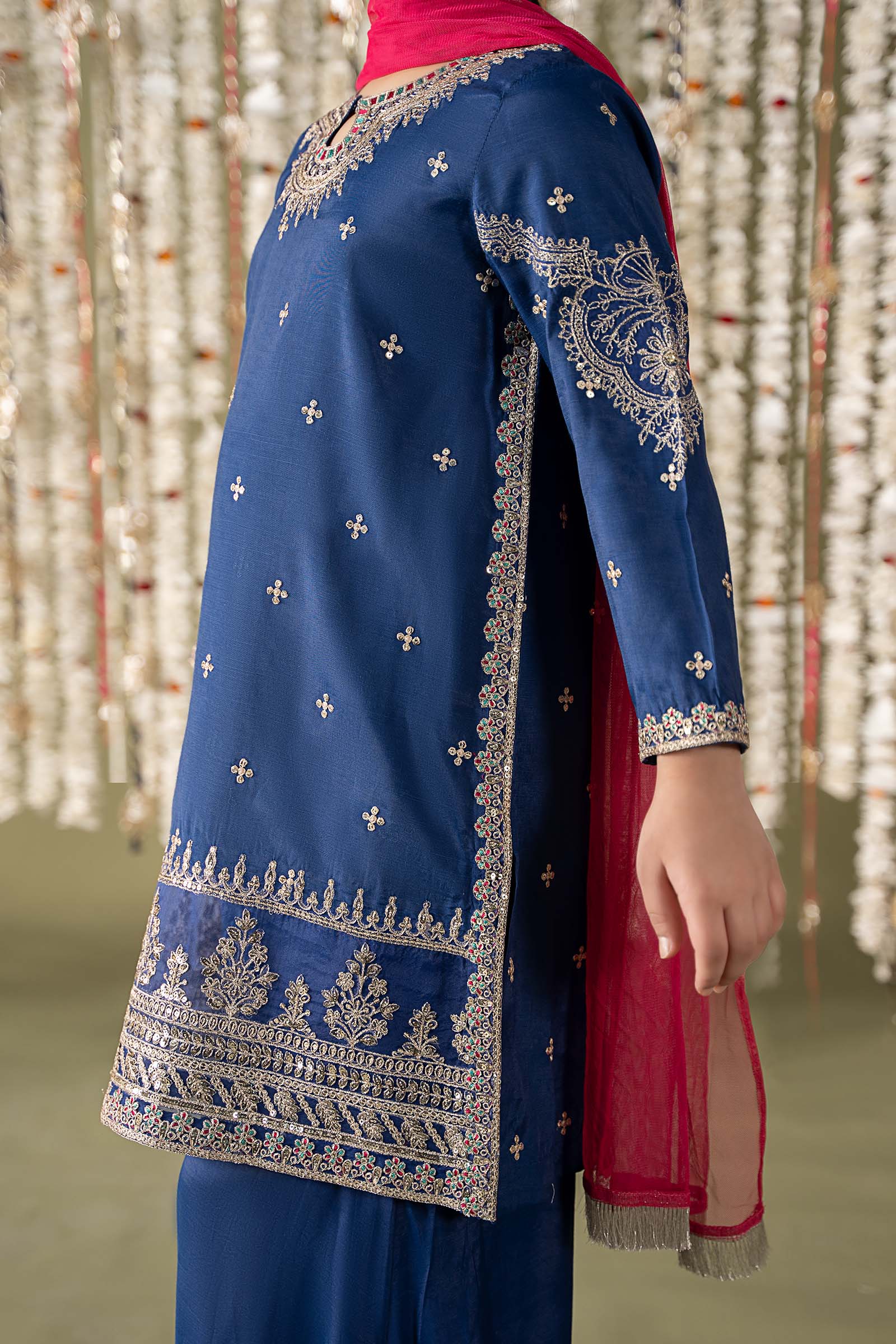 Maria B | 3 Piece Embroidered Raw Silk Suit | MKS-EF25-27 by Maria Faisal - Registered Vendor of : Maria B - type : Kids Clothes - 100% original wedding dresses