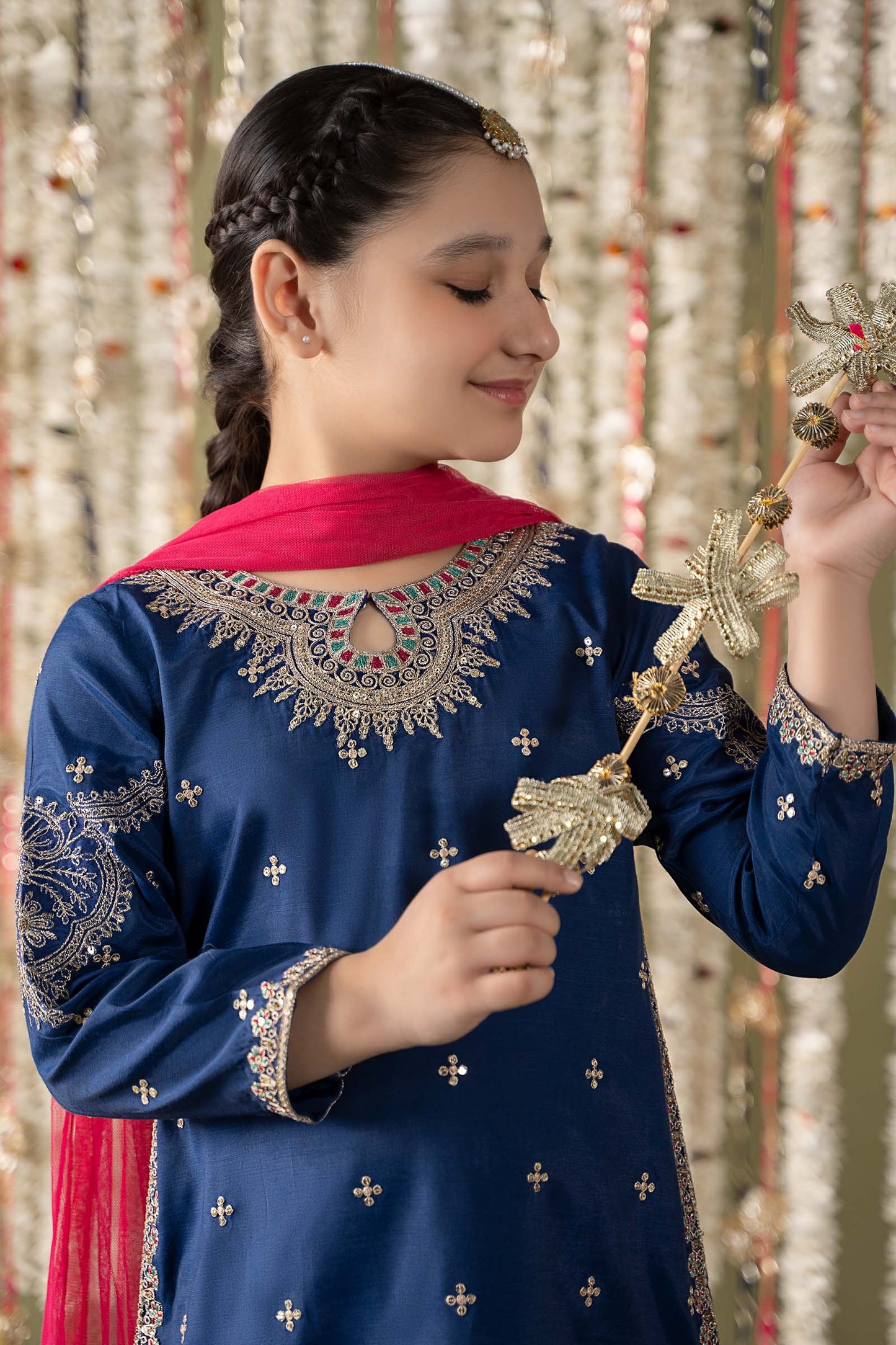 Maria B | 3 Piece Embroidered Raw Silk Suit | MKS-EF25-27 by Maria Faisal - Registered Vendor of : Maria B - type : Kids Clothes - 100% original wedding dresses
