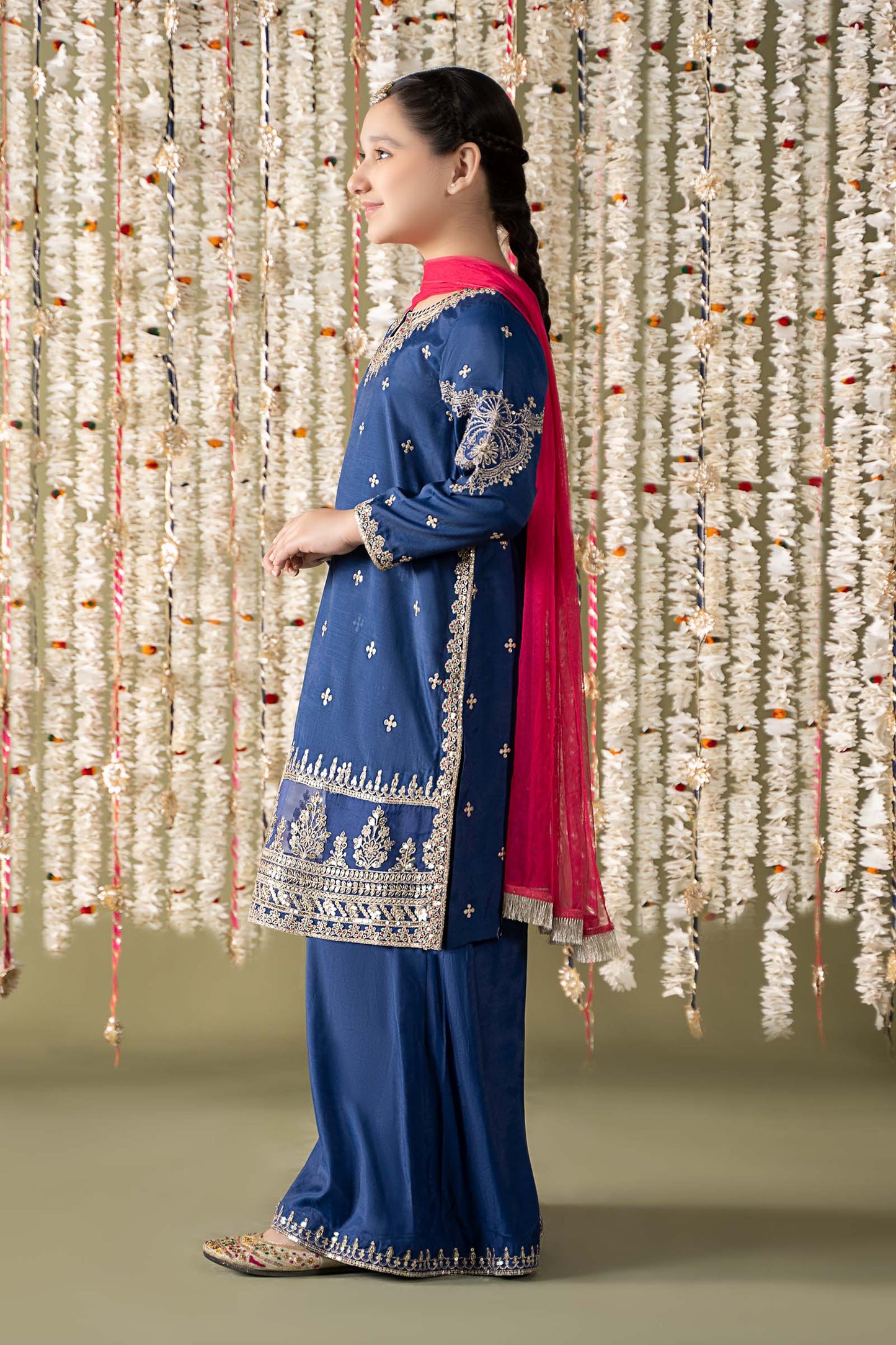 Maria B | 3 Piece Embroidered Raw Silk Suit | MKS-EF25-27 by Maria Faisal - Registered Vendor of : Maria B - type : Kids Clothes - 100% original wedding dresses