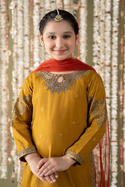Maria B | 3 Piece Embroidered Raw Silk Suit | MKS-EF25-27 by Maria Faisal - Registered Vendor of : Maria B - type : Kids Clothes - 100% original wedding dresses