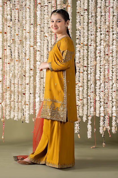Maria B | 3 Piece Embroidered Raw Silk Suit | MKS-EF25-27 by Maria Faisal - Registered Vendor of : Maria B - type : Kids Clothes - 100% original wedding dresses