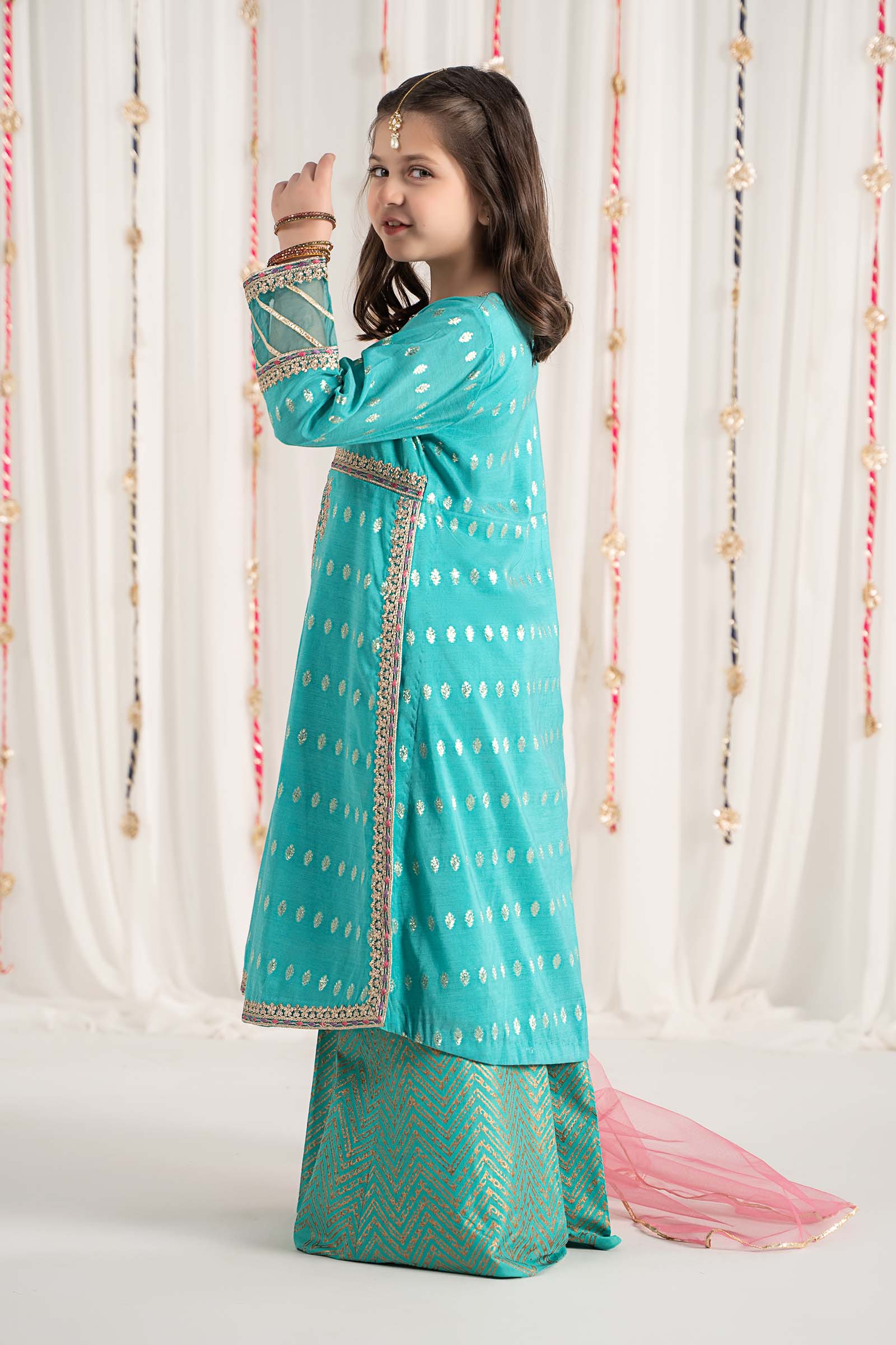 Maria B | 3 Piece Embroidered Raw Silk Suit | MKS-EF25-30 by Maria Faisal - Registered Vendor of : Maria B - type : Kids Clothes - 100% original wedding dresses