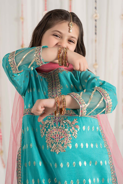 3 Piece Embroidered Raw Silk Suit - Kids Clothes - available at Maria Faisal in UK and USA