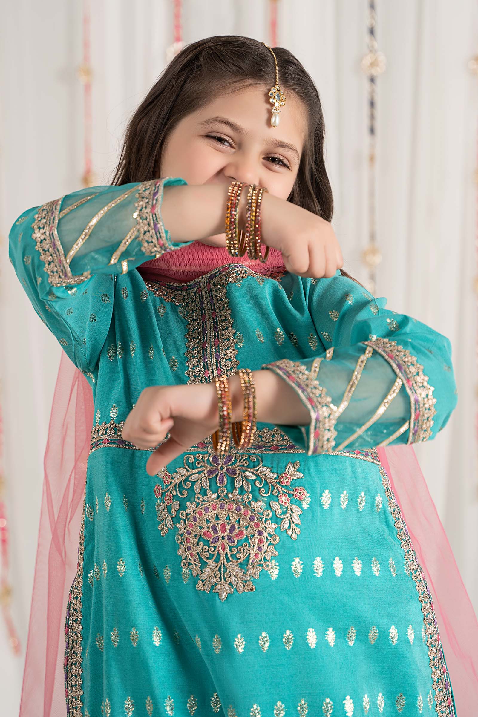 Maria B | 3 Piece Embroidered Raw Silk Suit | MKS-EF25-30 by Maria Faisal - Registered Vendor of : Maria B - type : Kids Clothes - 100% original wedding dresses