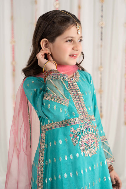 Maria B | 3 Piece Embroidered Raw Silk Suit | MKS-EF25-30 by Maria Faisal - Registered Vendor of : Maria B - type : Kids Clothes - 100% original wedding dresses