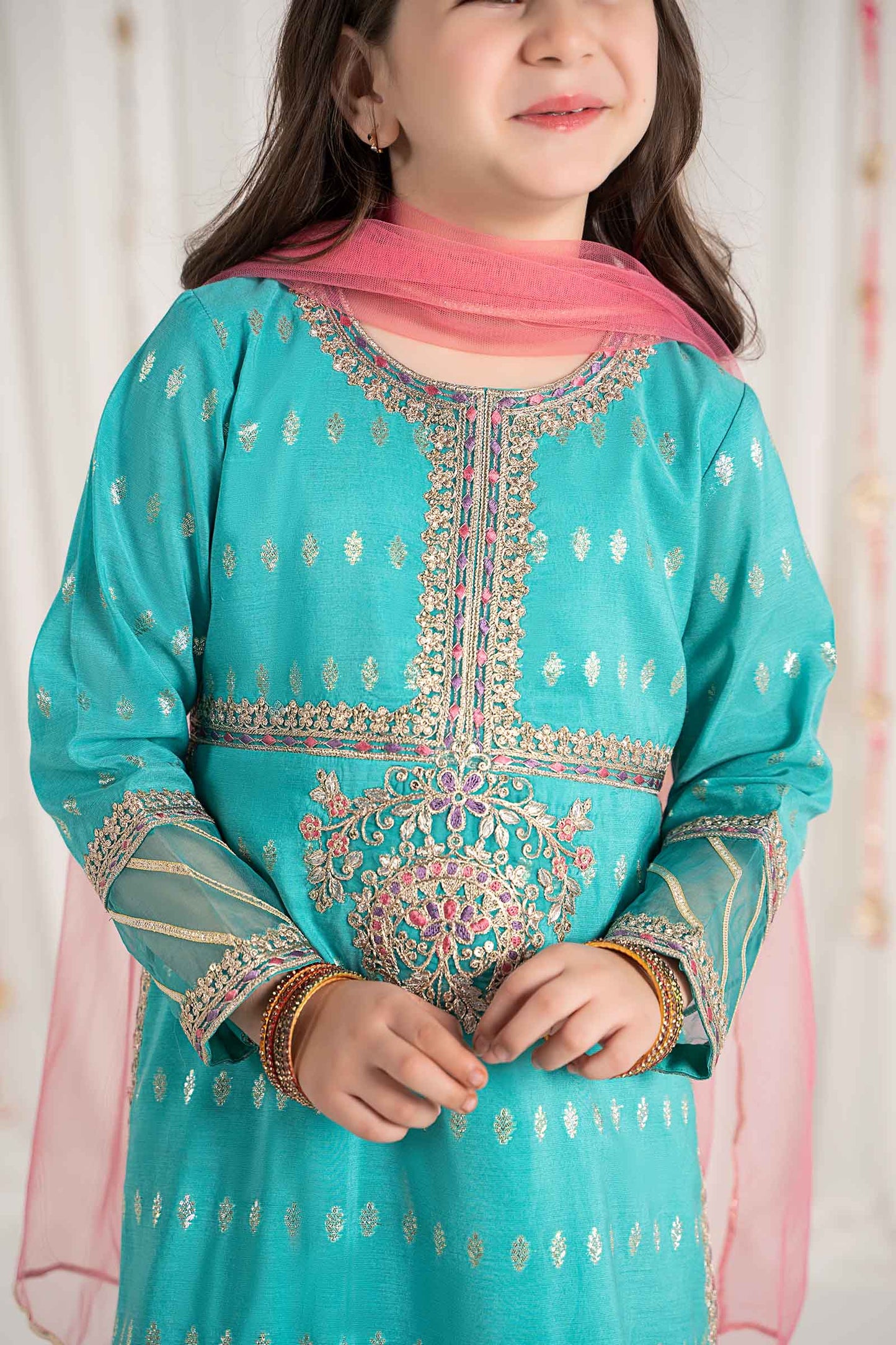 3 Piece Embroidered Raw Silk Suit - Kids Clothes - available at Maria Faisal in UK and USA
