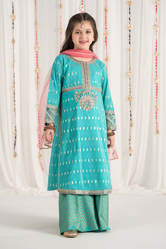 3 Piece Embroidered Raw Silk Suit - Kids Clothes - available at Maria Faisal in UK and USA