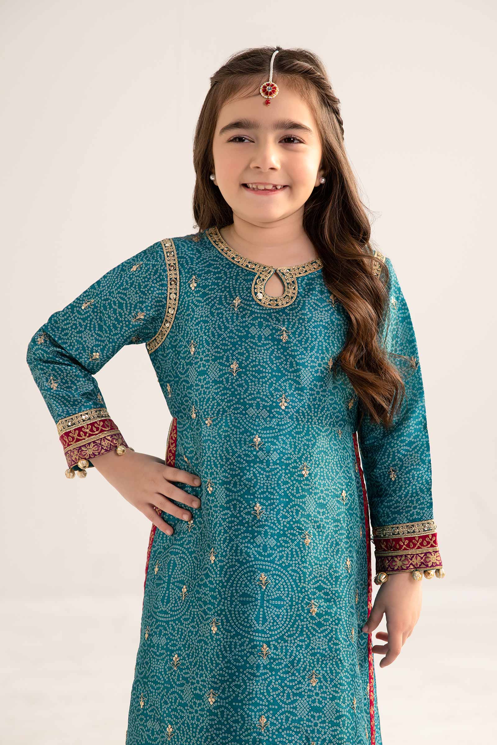 3 Piece Embroidered Raw Silk Suit - Kids Clothes - available at Maria Faisal in UK and USA